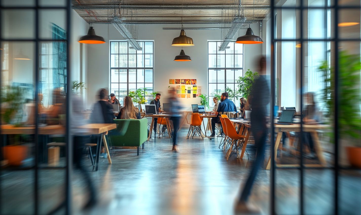 Modern office workspace with collaborative team